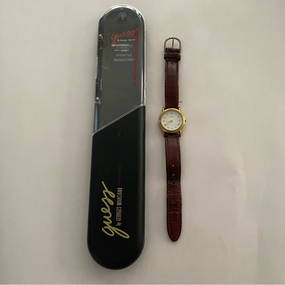 Vintage Guess Georges Marciano Quartz Watch 1990 Leather Stainless Steel Back